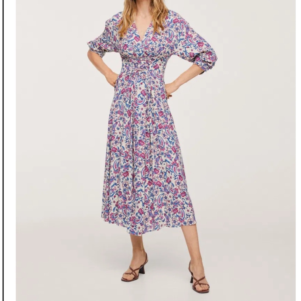 Mango Long Sleeve Floral Maxi/Midi Dress New!